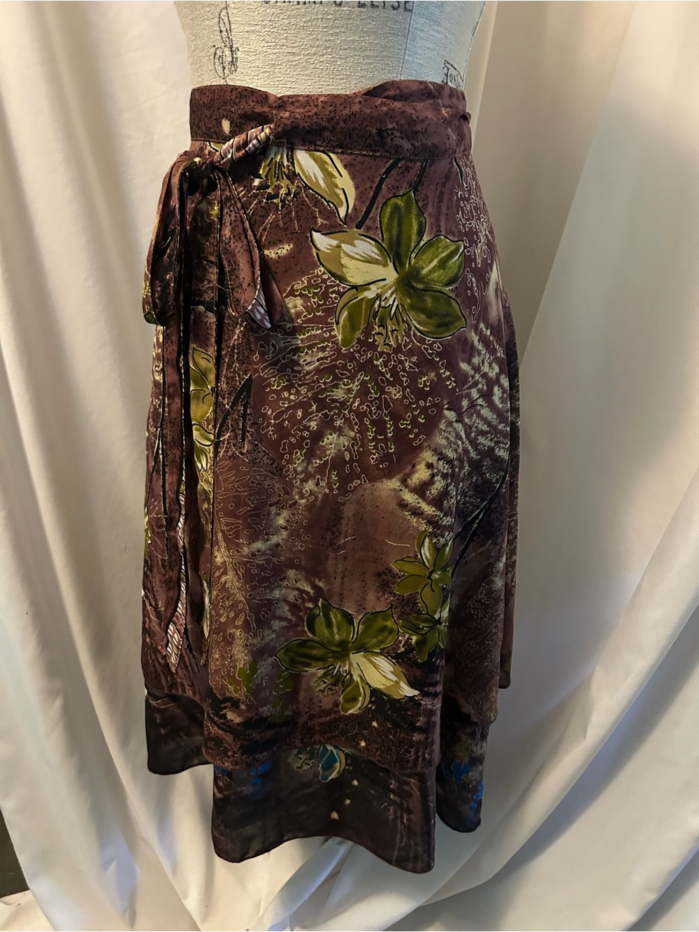 Brown Floral Wrap Around Midi Skirt